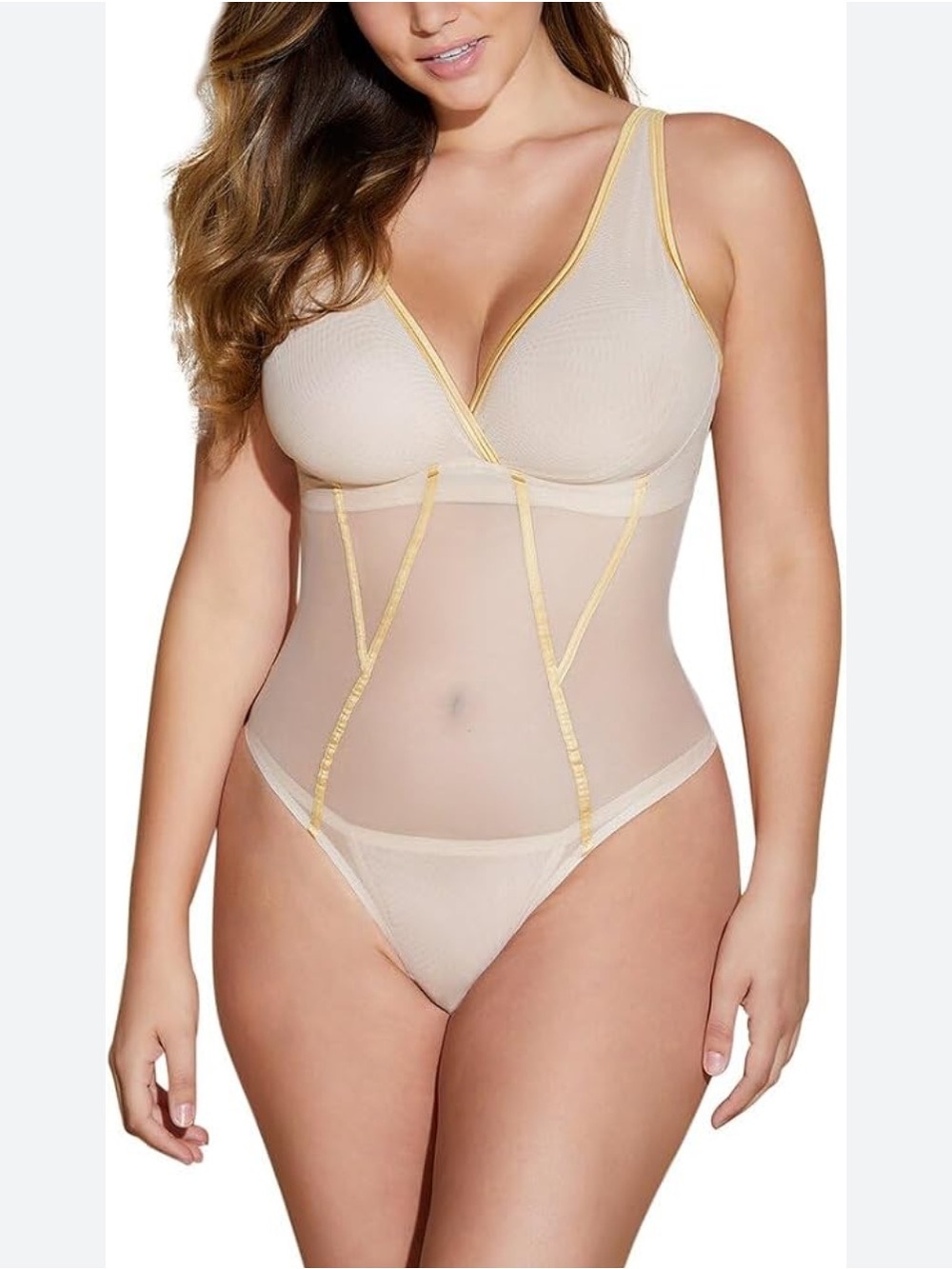 Cosabella Sardegna Curvy Sheer Mesh Bodysuit Camel Gold NWT Medium
